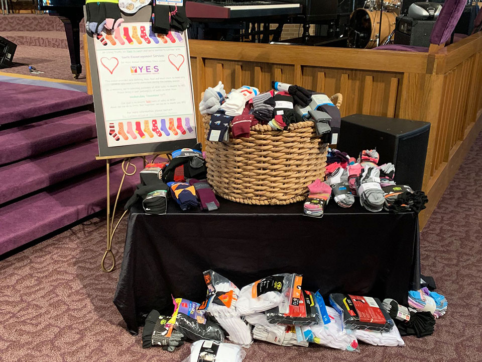 Socks donation to Youth Encouragement Services